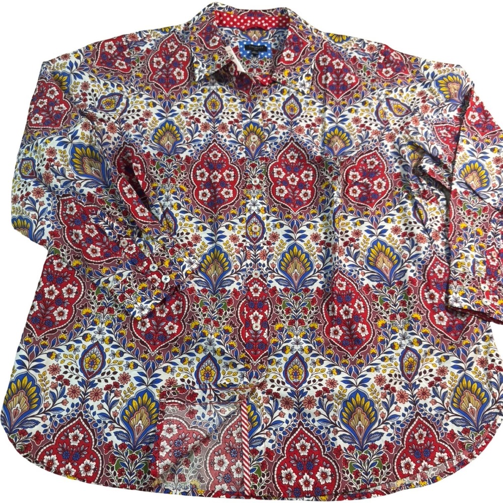 Talbots Button Down Shirt‎ Womens 2X Red Multi NEW Paisley Floral Cotton Plus